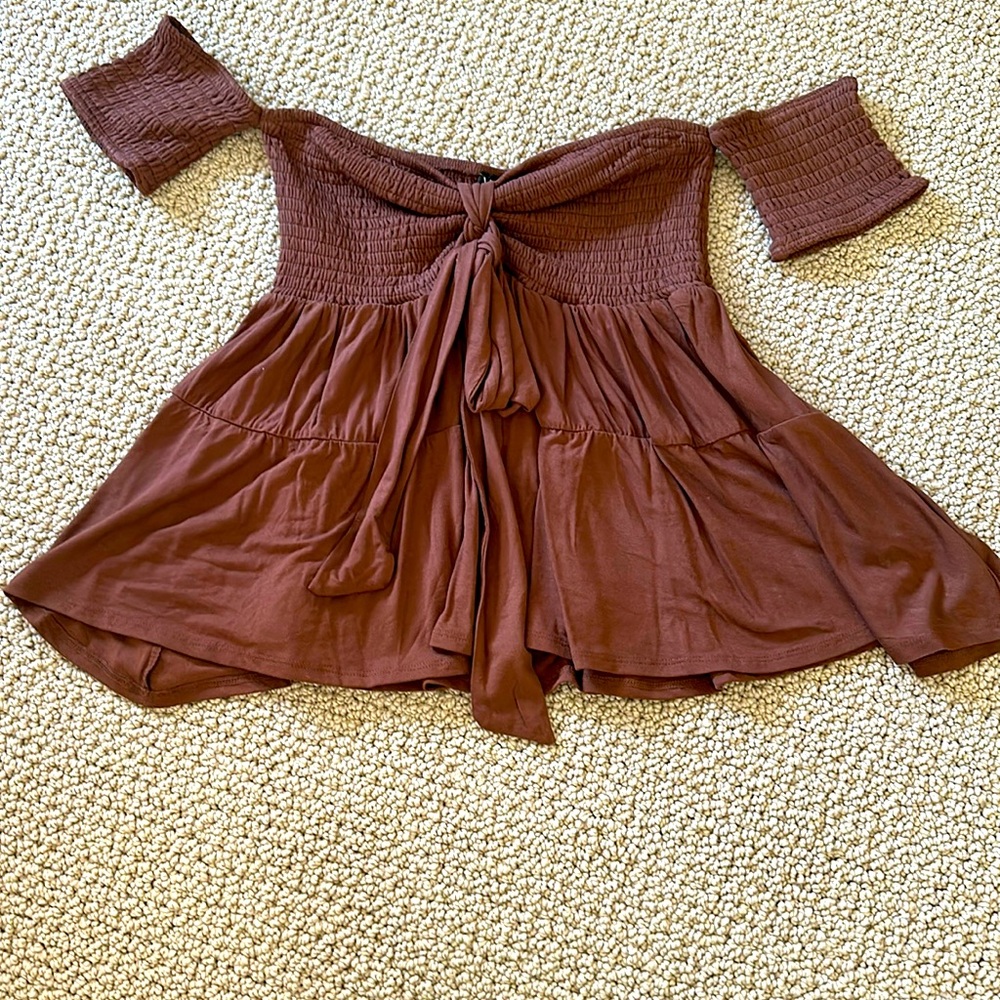 Off shoulder chocolate babydoll top